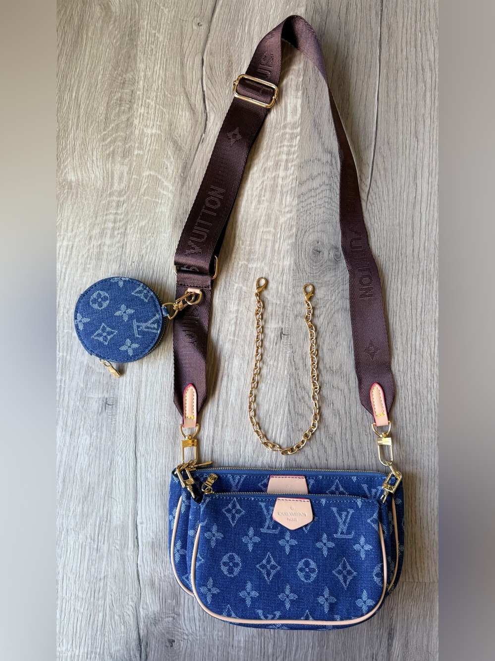 FULL SET NEW Louis Vuitton Denim Monogram Multi Pochettes Handbag w Coin Purse - Picture 5 of 15